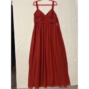 Azazie Dark Orange Chiffon Pleated V-Neck Formal  Gown Dress A14 Bow Back